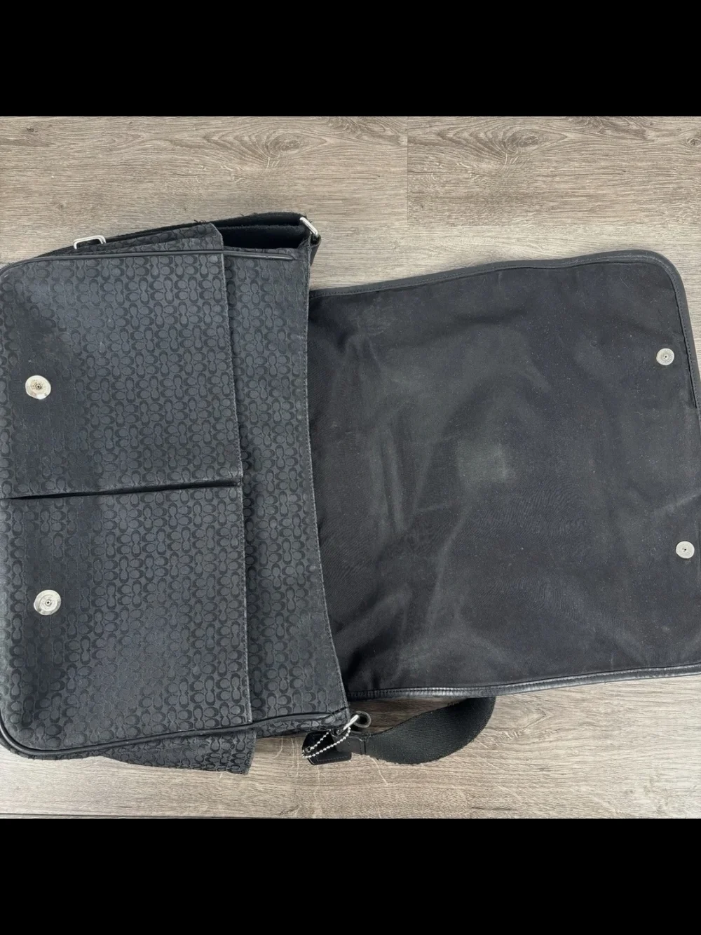 Coach Black Signature Jacquard Messenger Bag with Center Leather Panel